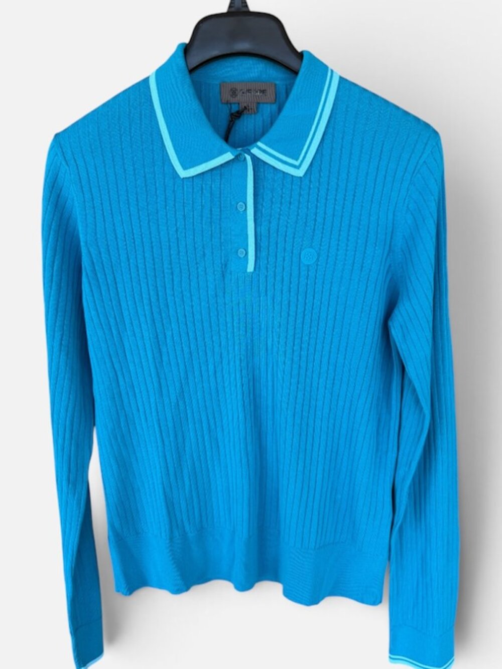 G/FORE Ribbed Knit LS Polo Sweater Women's L Venet Blue NWT